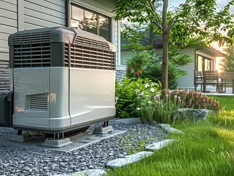Natural gas standby generator installed beside a home